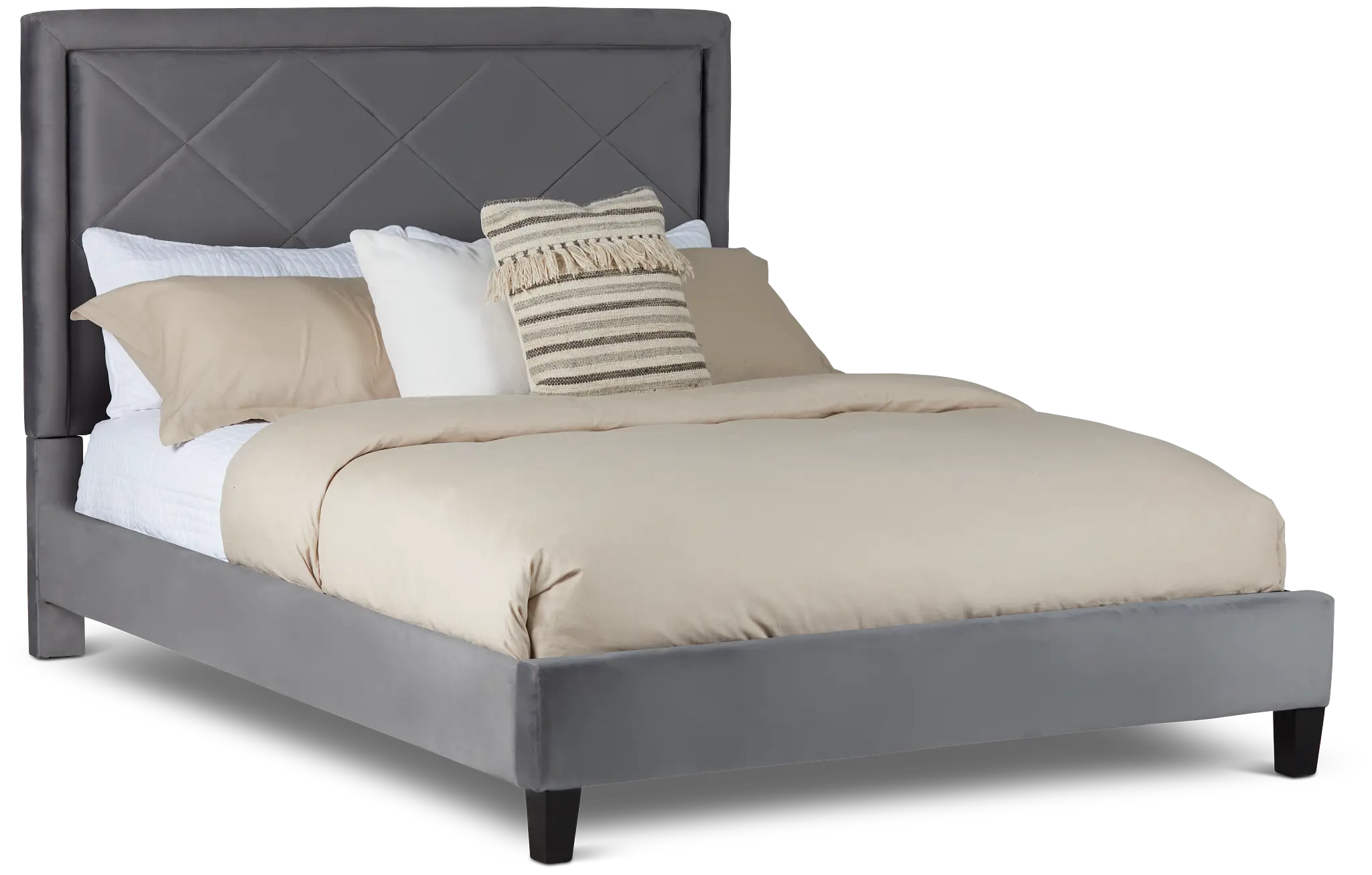 Collin Dark Gray Velvet Platform Bed Collin Dark Gray Velvet Platform Bed