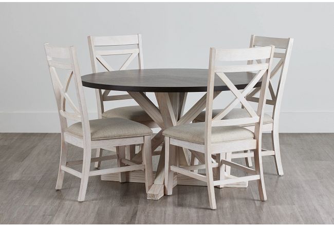 Jefferson Two-tone Round Table & 4 Wood Chairs