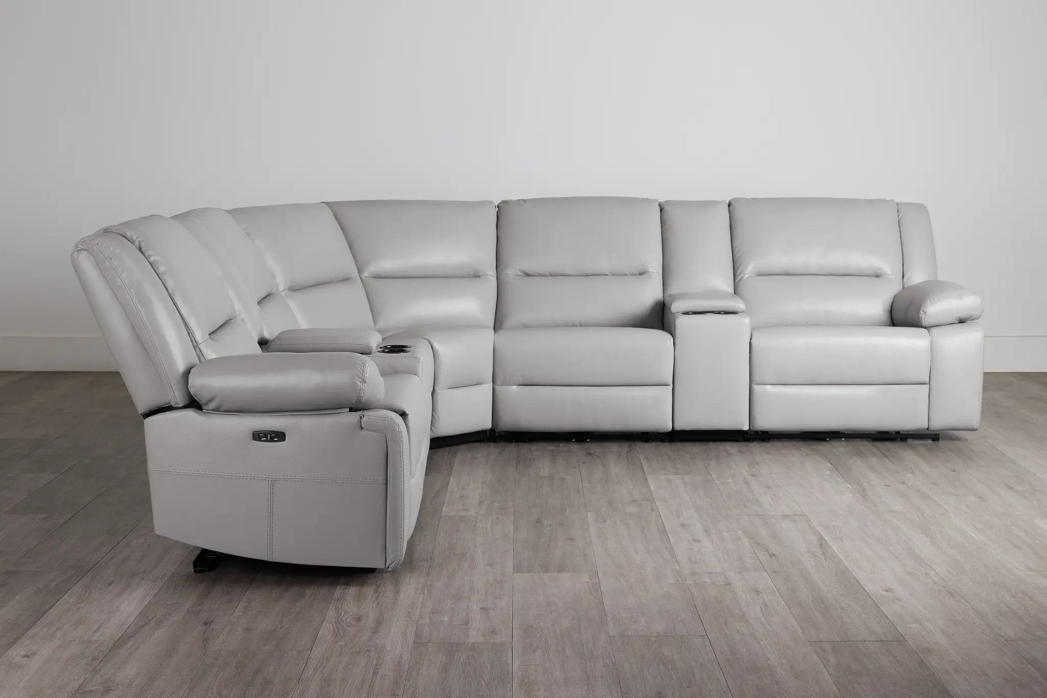 Peyton Light Gray Lthr/vinyl Large Triple Power Reclining Two-arm Sectional Peyton Light Gray Lthr/vinyl Large Triple Power Reclining Two-arm Sectional