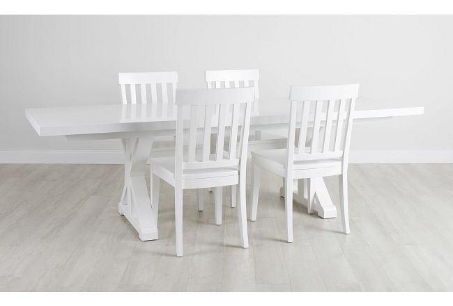 Nantucket White Trestle Table & 4 White Wood Chairs
