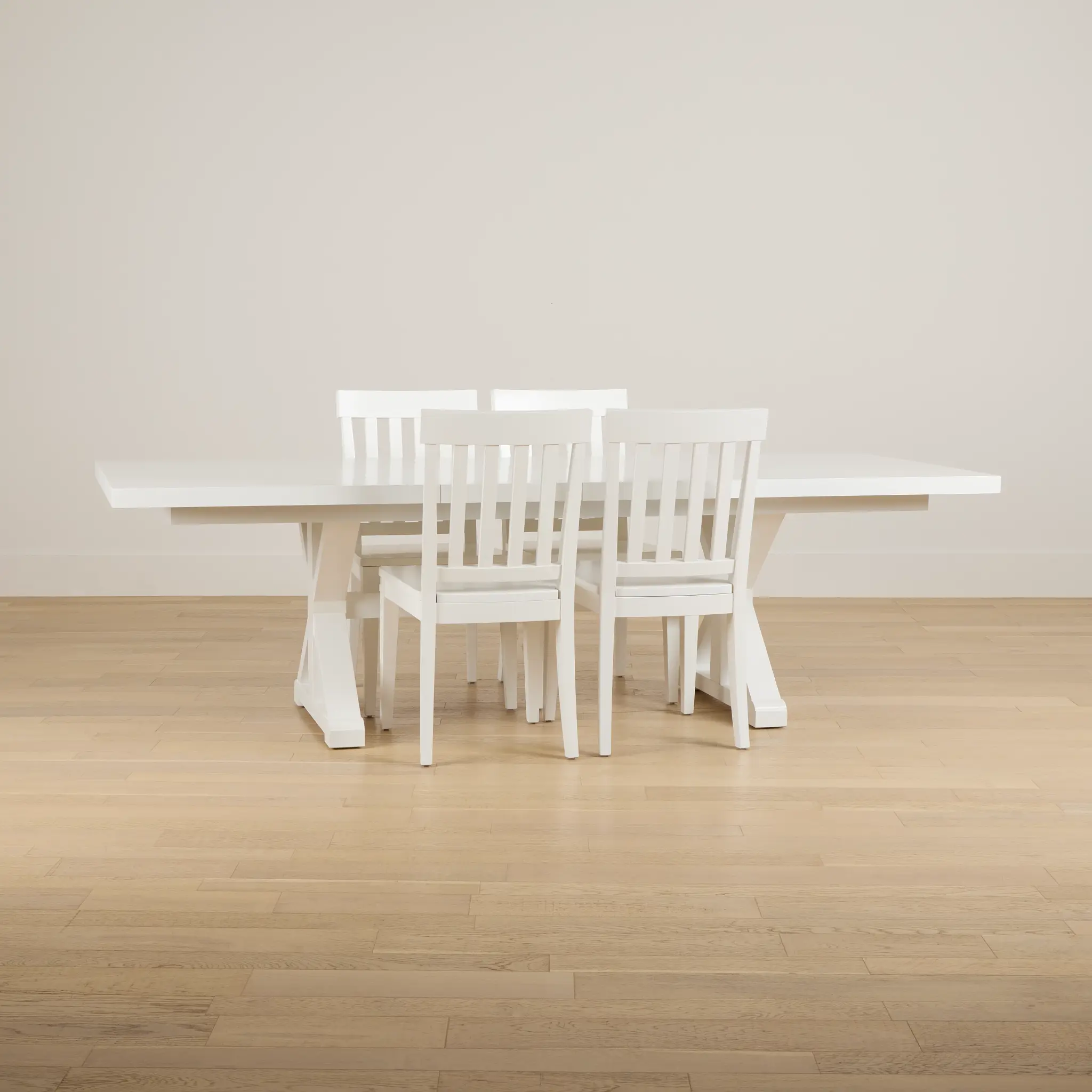 Nantucket White Trestle Table & 4 White Wood Chairs Nantucket White Trestle Table & 4 White Wood Chairs