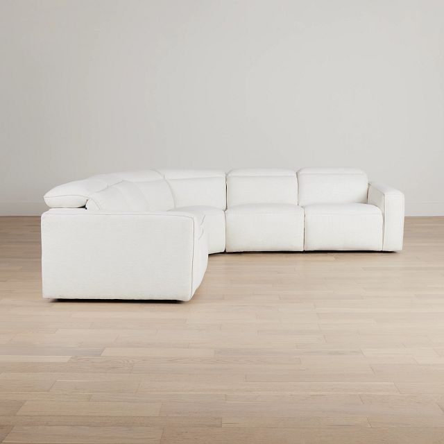 Ryland White Fabric Small Two-arm Power Reclining Sectional