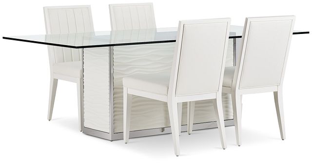 Ocean Drive 86" Glass Table & 4 Wood Chairs