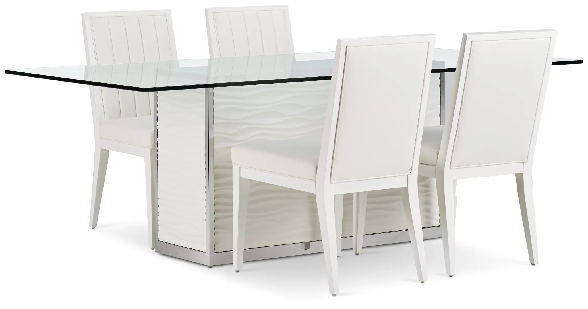 Ocean Drive 86" Glass Table & 4 Wood Chairs