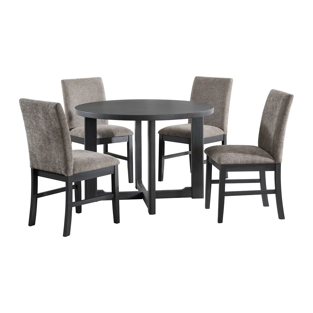 Gareth Dark Gray Round Table & 4 Upholstered Chairs