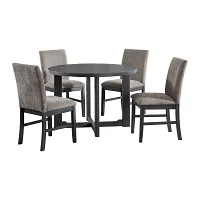 Gareth Dark Gray Round Table & 4 Upholstered Chairs