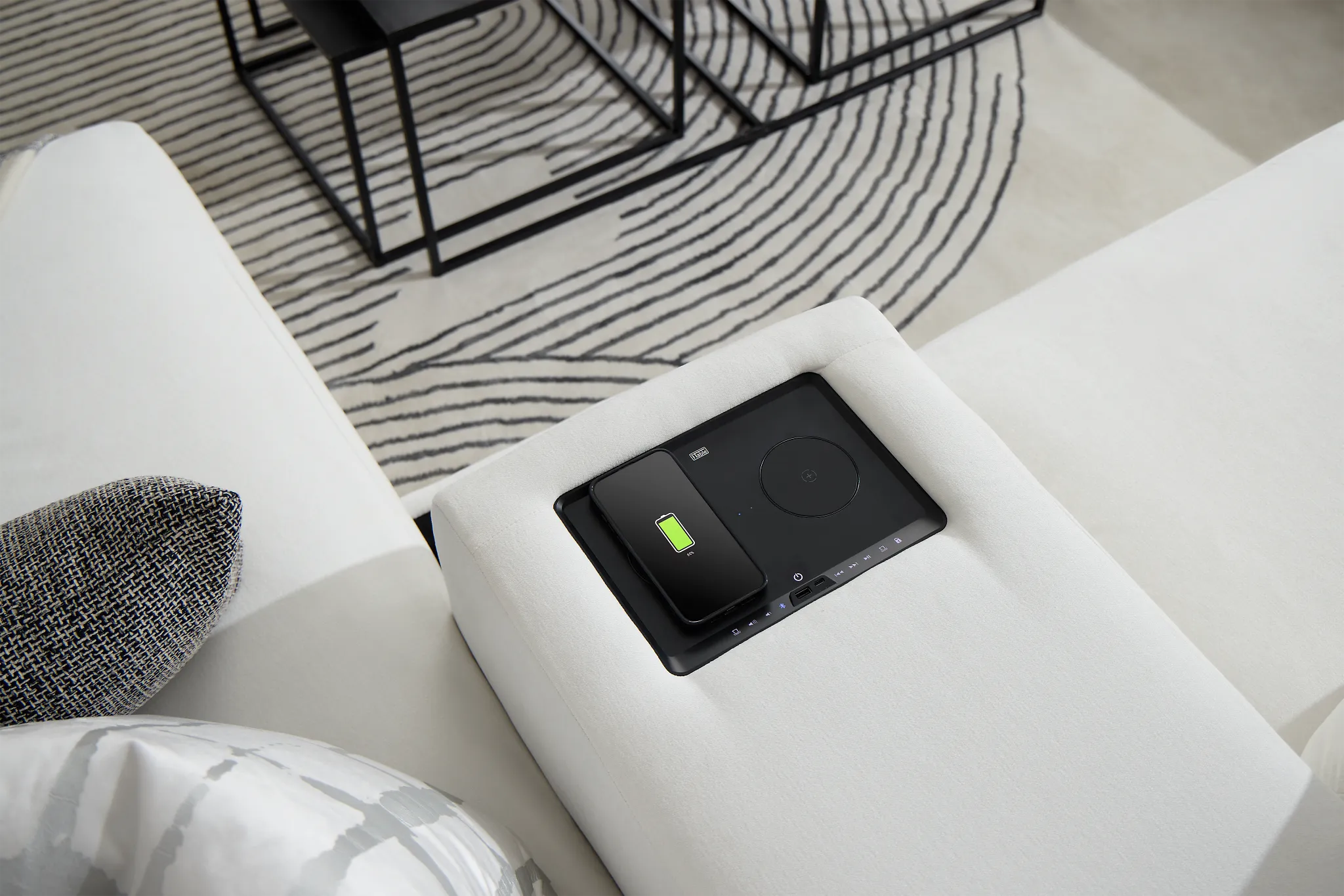 Citymod White Fabric Large Right Chaise Sectional With Media Console