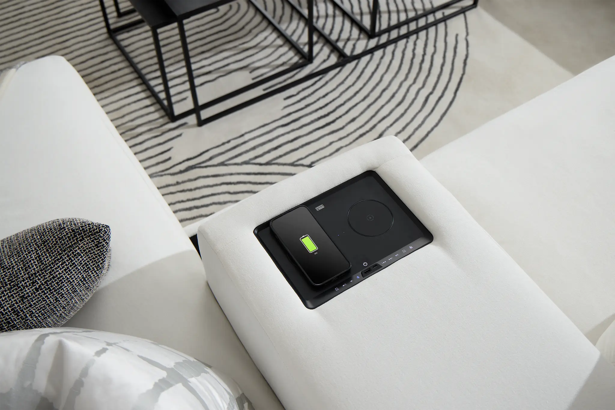 Citymod White Fabric Large Right Chaise Sectional With Media Console Citymod White Fabric Large Right Chaise Sectional With Media Console