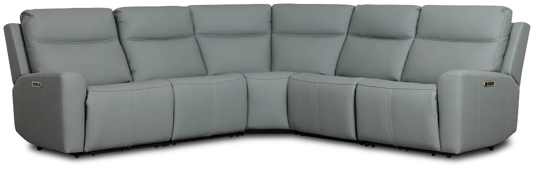 Flexsteel Sterling Blue Lthr/vinyl Small Triple Power Reclining Two-arm Sectional
