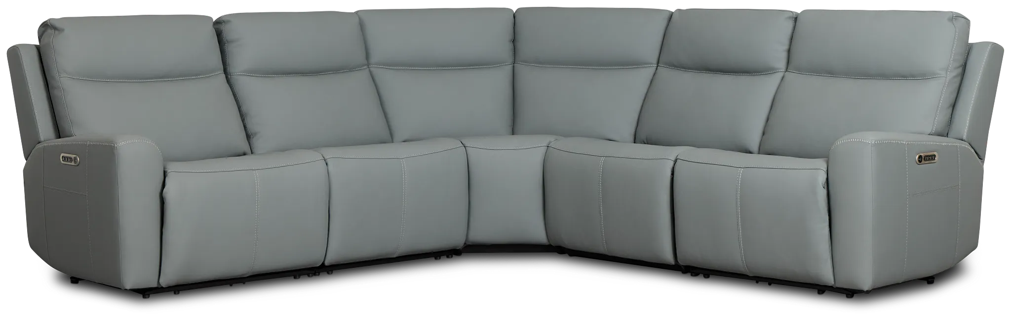 Flexsteel Sterling Blue Lthr/vinyl Small Triple Power Reclining Two-arm Sectional