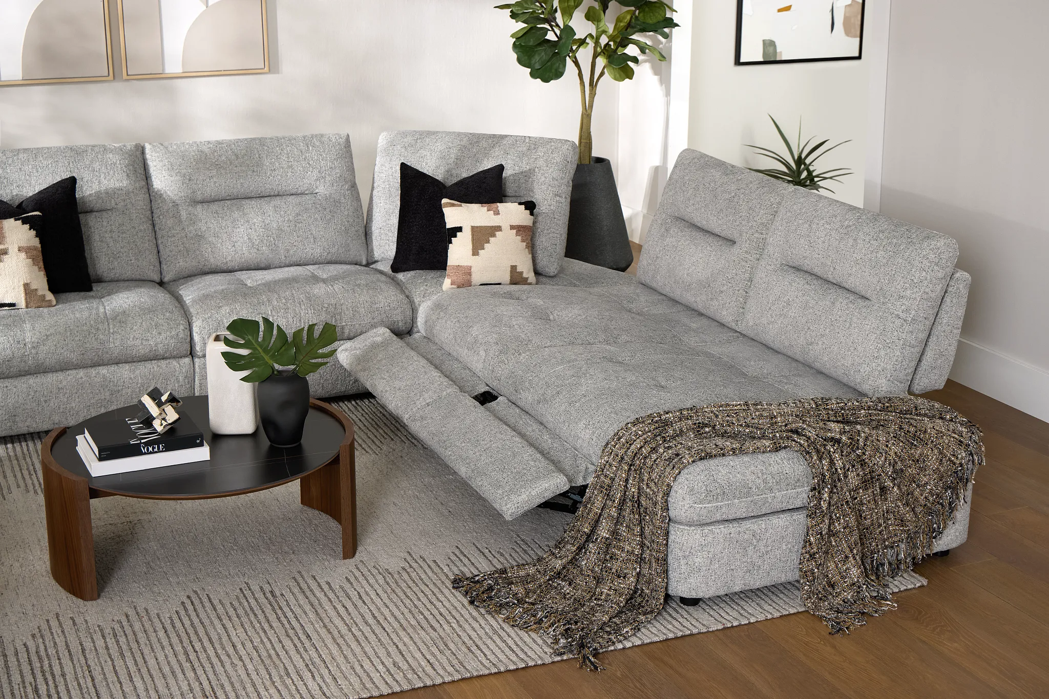 Mila Gray Fabric Small Triple Power Reclining Two-arm Sectional