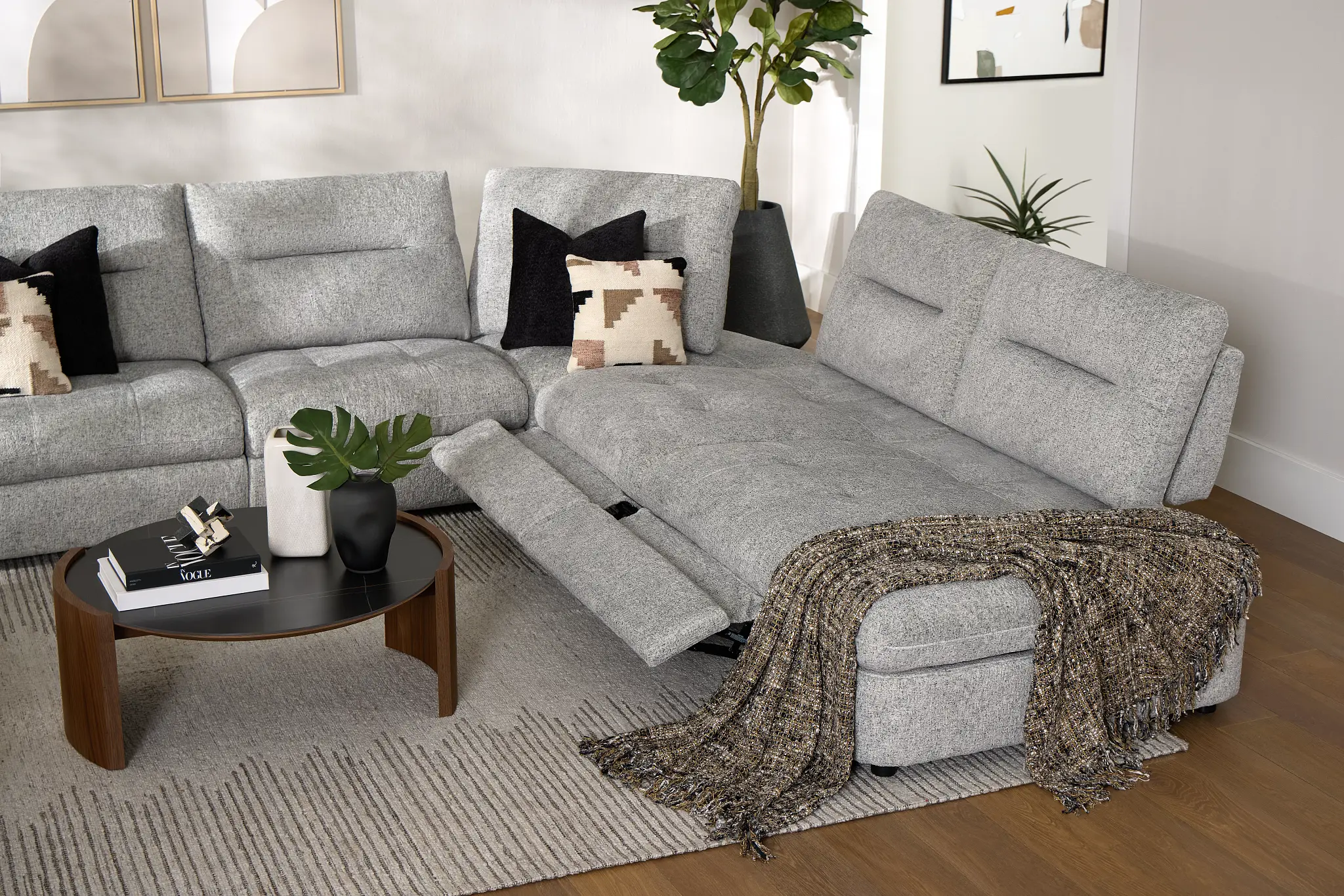 Mila Gray Fabric Small Triple Power Reclining Two-arm Sectional Mila Gray Fabric Small Triple Power Reclining Two-arm Sectional