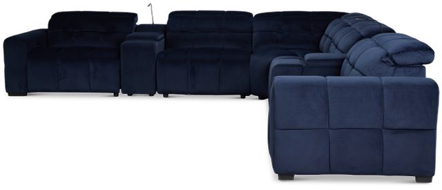 Gemma Navy Velvet Large Triple Power Reclining Two-arm Sectional