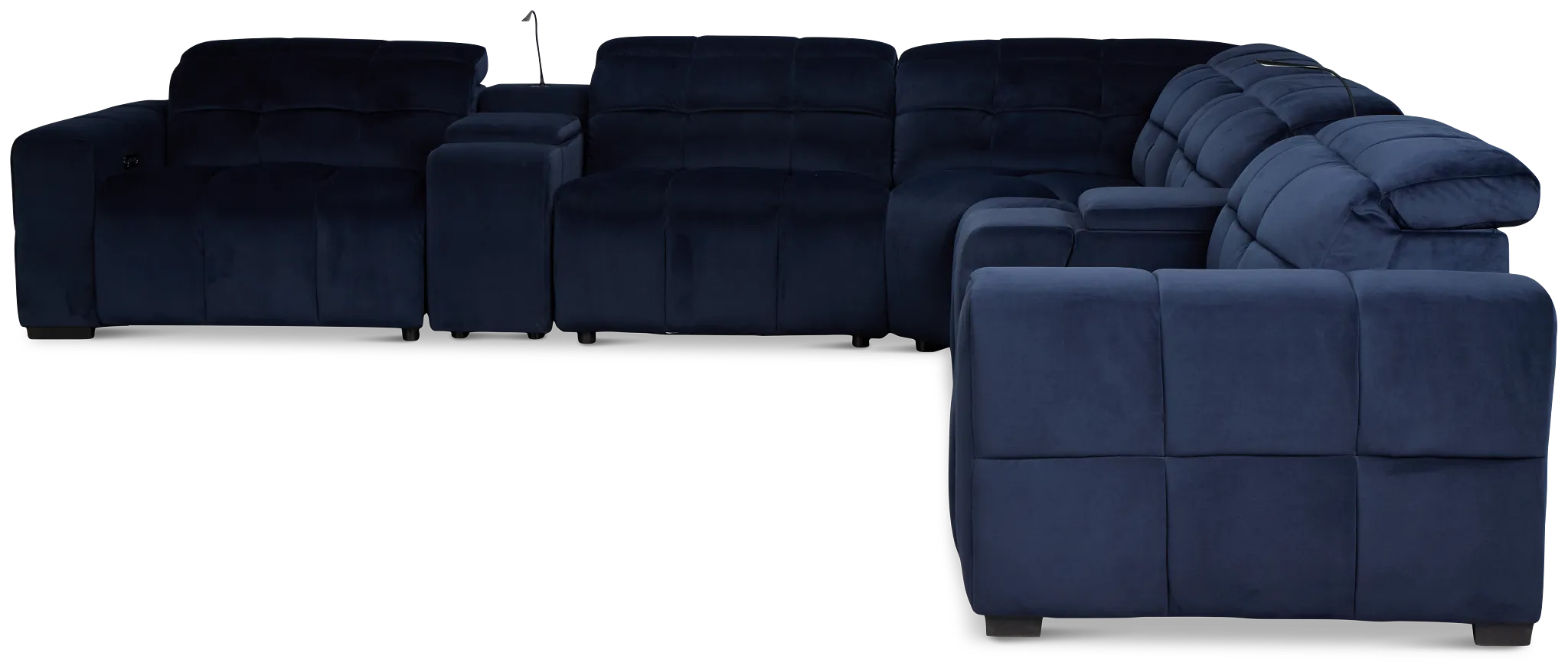 Gemma Navy Velvet Large Triple Power Reclining Two-arm Sectional