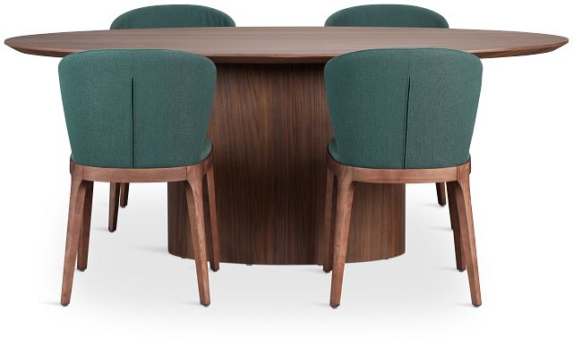 Nomad Mid Tone 78" Oval Table & 4 Dark Green Chairs W/ Mid-tone Legs