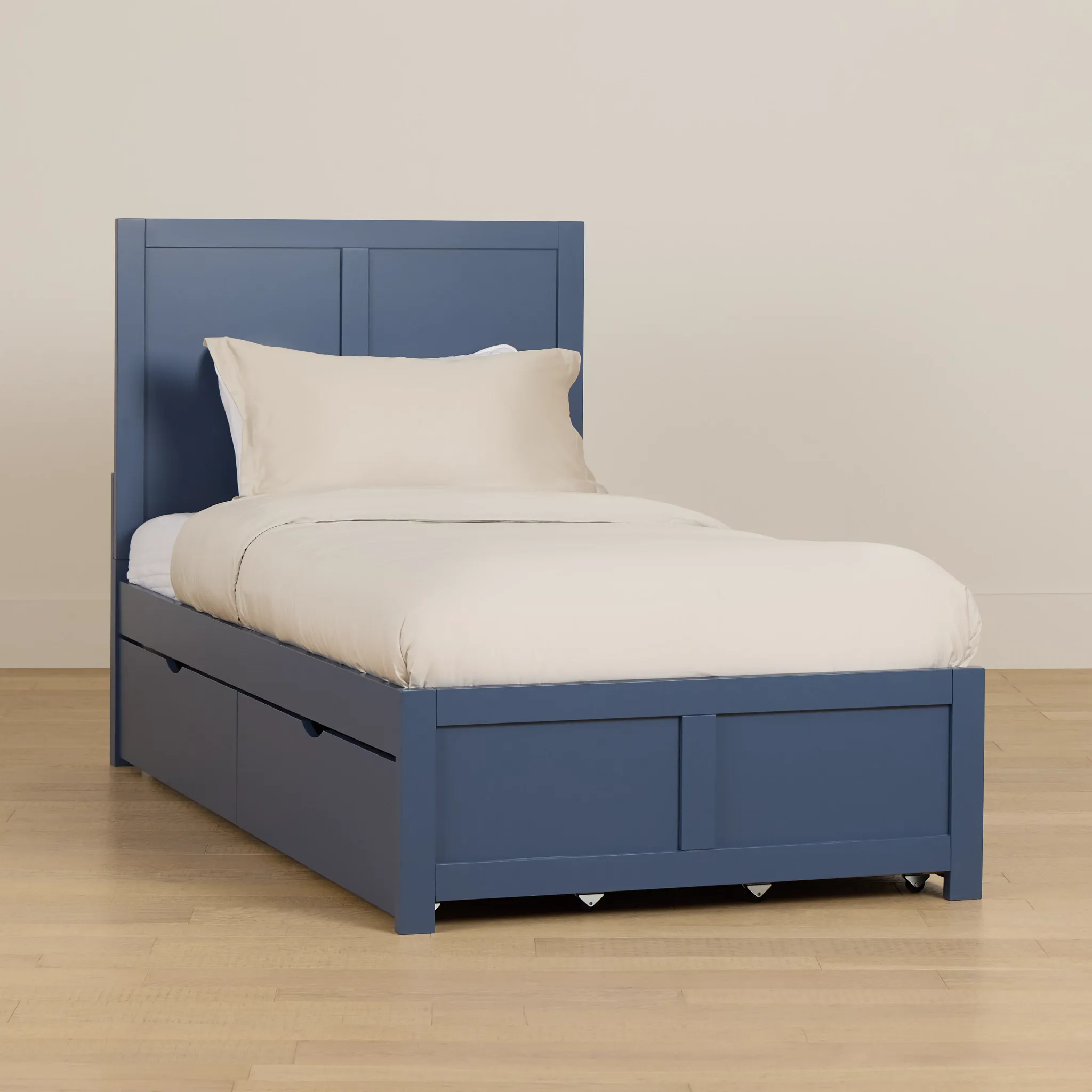 Charleston Dark Blue Panel Bed With 4 Storage Drawers