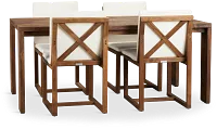 Linear 70" White 70" Teak Table & 4 Cushioned Side Chairs