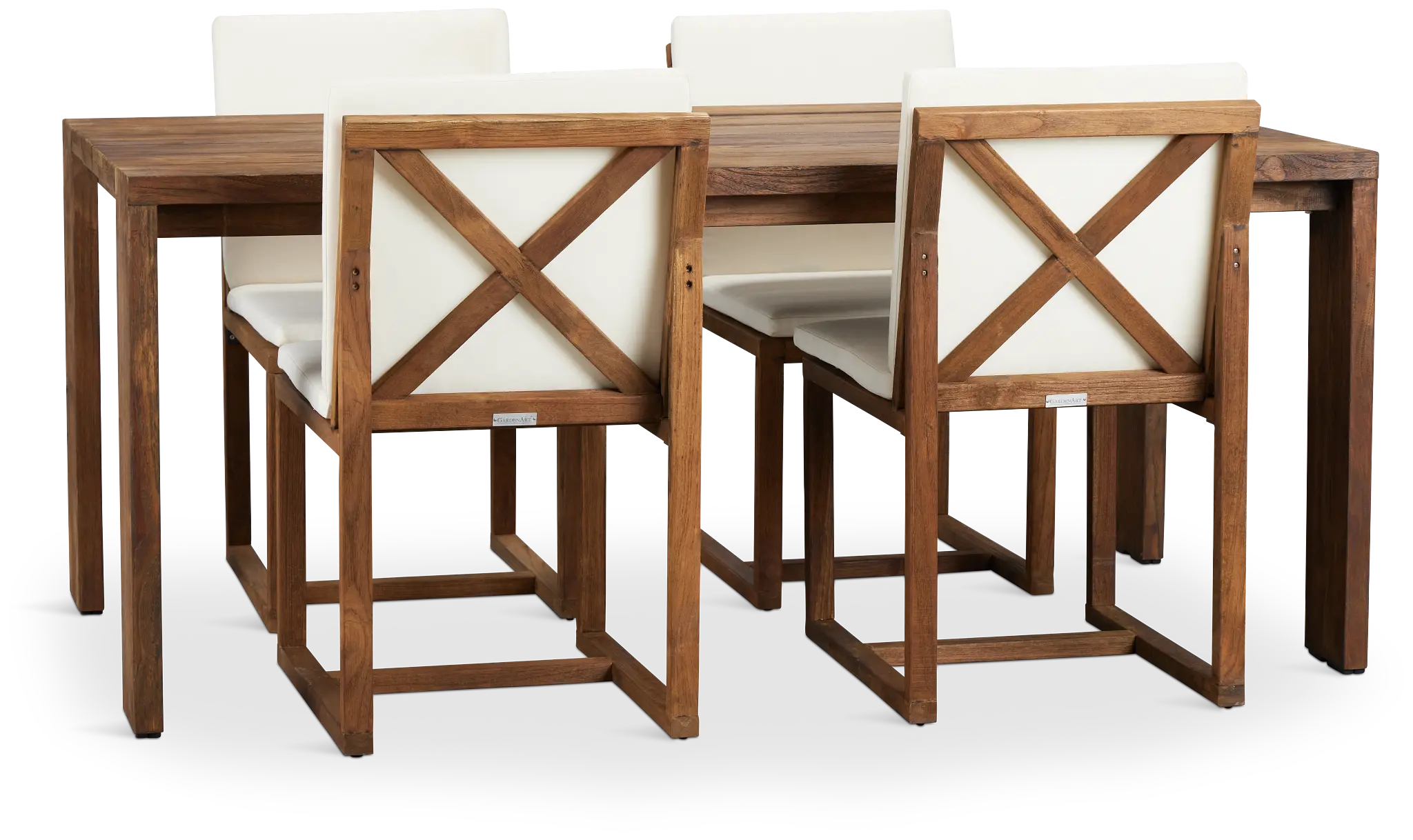 Linear 70" White 70" Teak Table & 4 Cushioned Side Chairs Linear 70" White 70" Teak Table & 4 Cushioned Side Chairs