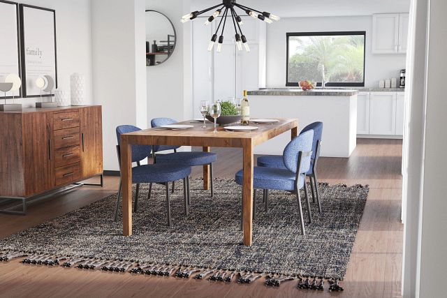 Chicago Dark Tone Rect Table & 4 Dark Blue Upholstered Chairs (1)
