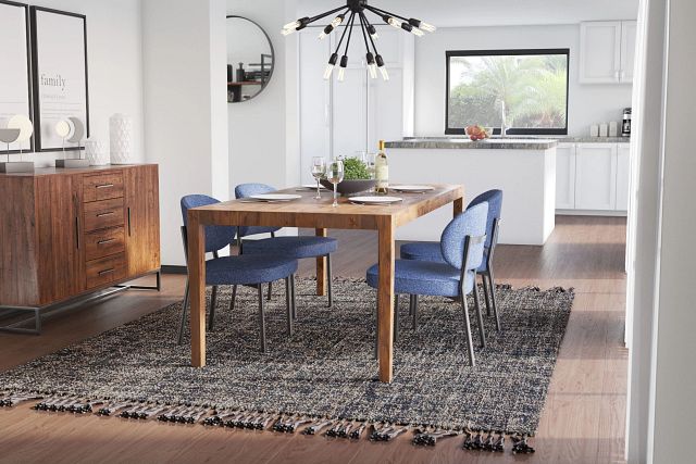 Chicago Dark Tone Rect Table & 4 Dark Blue Upholstered Chairs