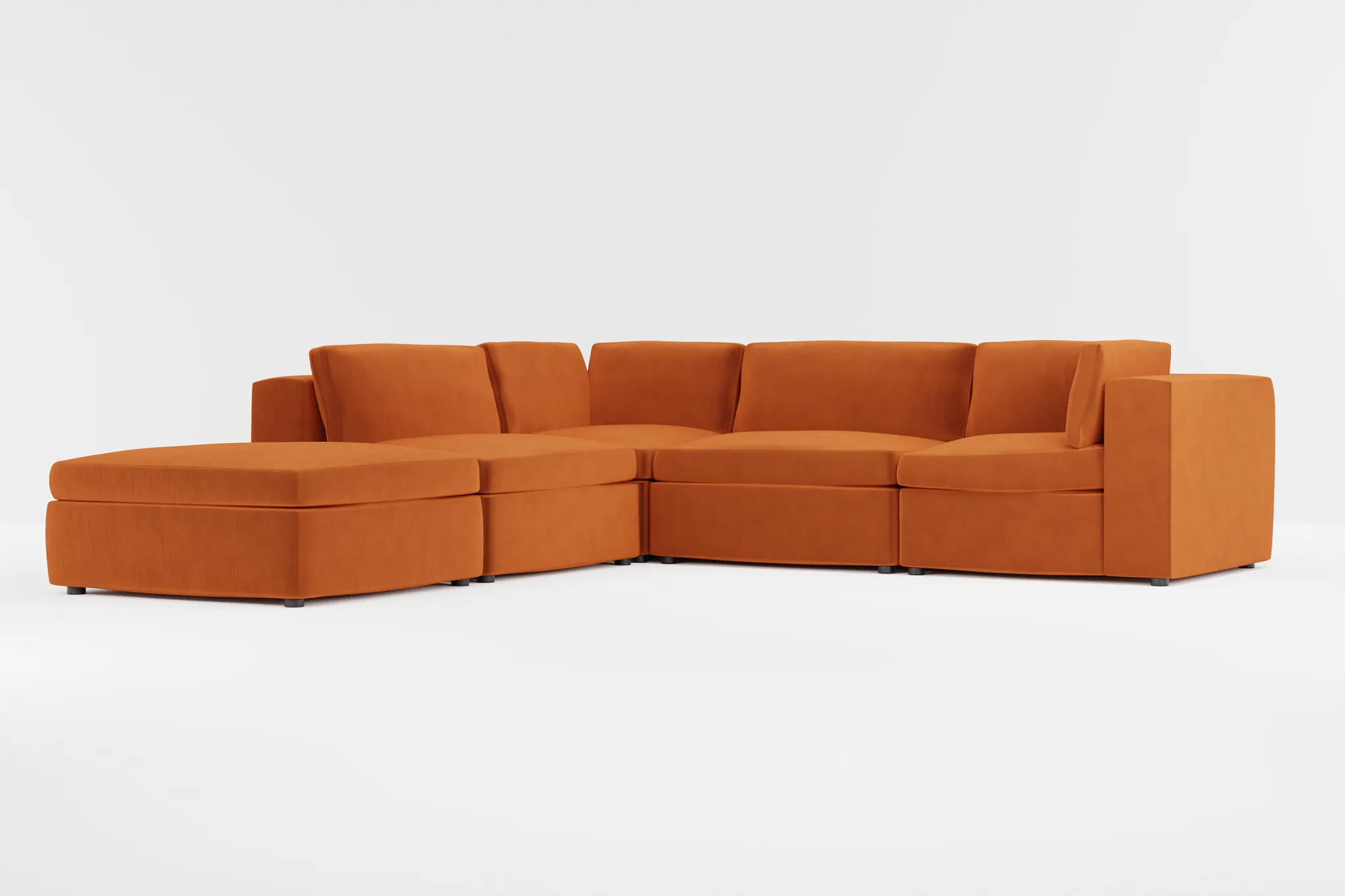 Destin Joya Orange Velvet 5pc Bumper Sectional