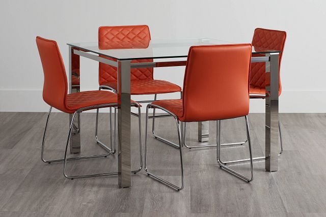 Skyline Orange Square Table & 4 Metal Chairs