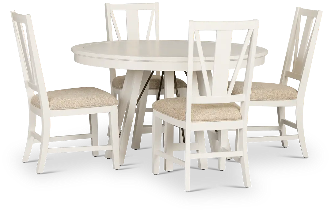Heron Cove White Round Table & 4 Wood Chairs Heron Cove White Round Table & 4 Wood Chairs