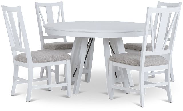 Heron Cove White Round Table & 4 Wood Chairs