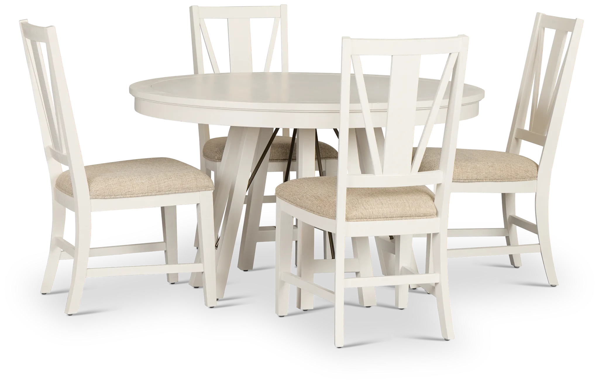 Heron Cove White Round Table & 4 Wood Chairs