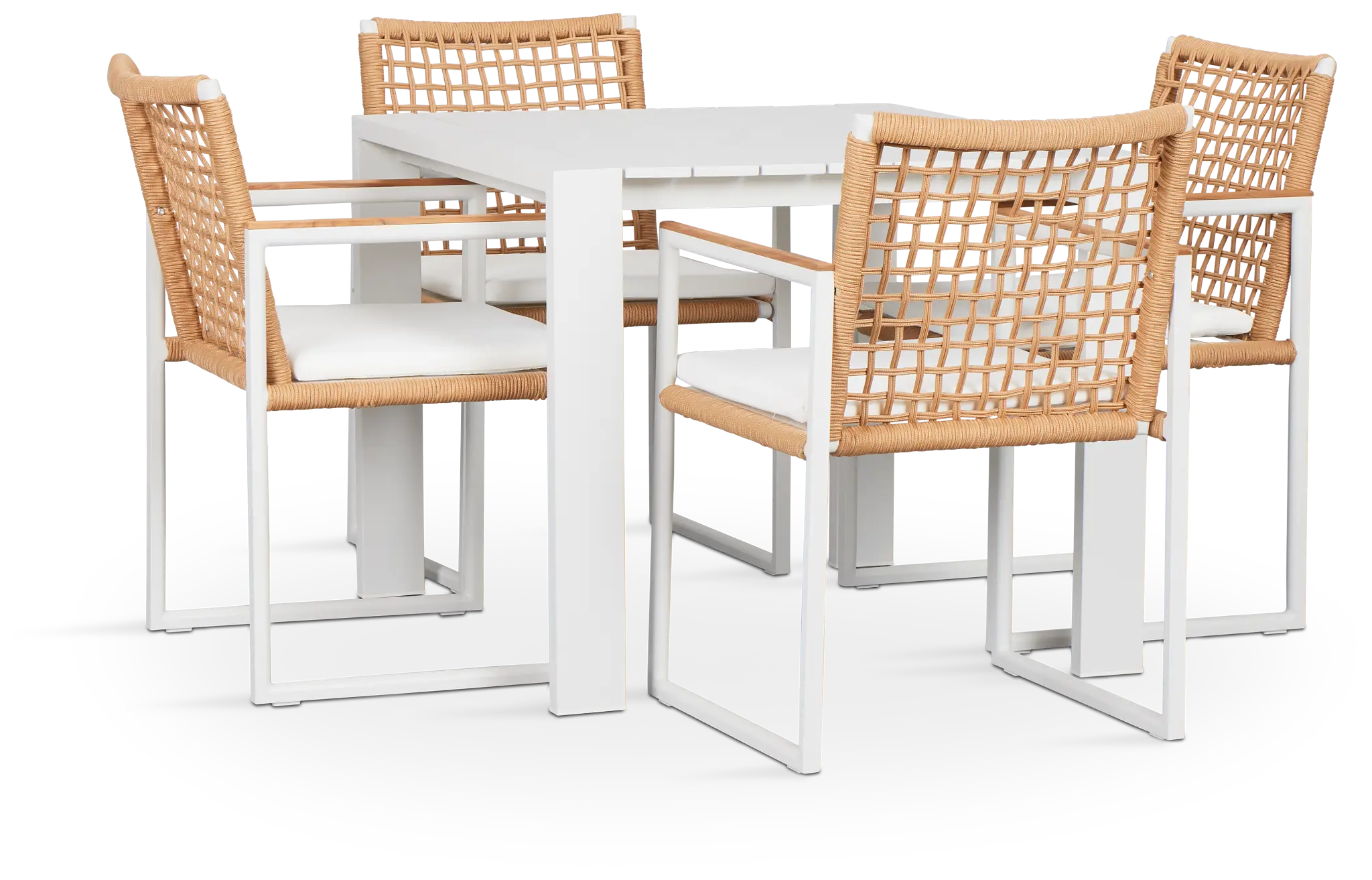 Sunrise White 35" Square Table & 4 Teak Arm Chairs Sunrise White 35" Square Table & 4 Teak Arm Chairs