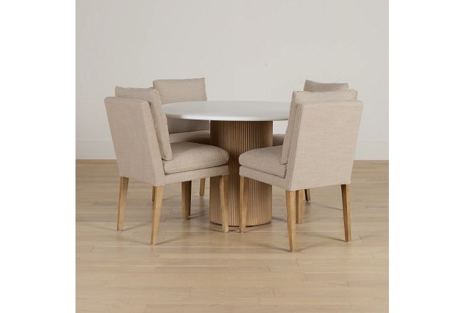 Bryant White Round Table & 4 Upholstered Chairs