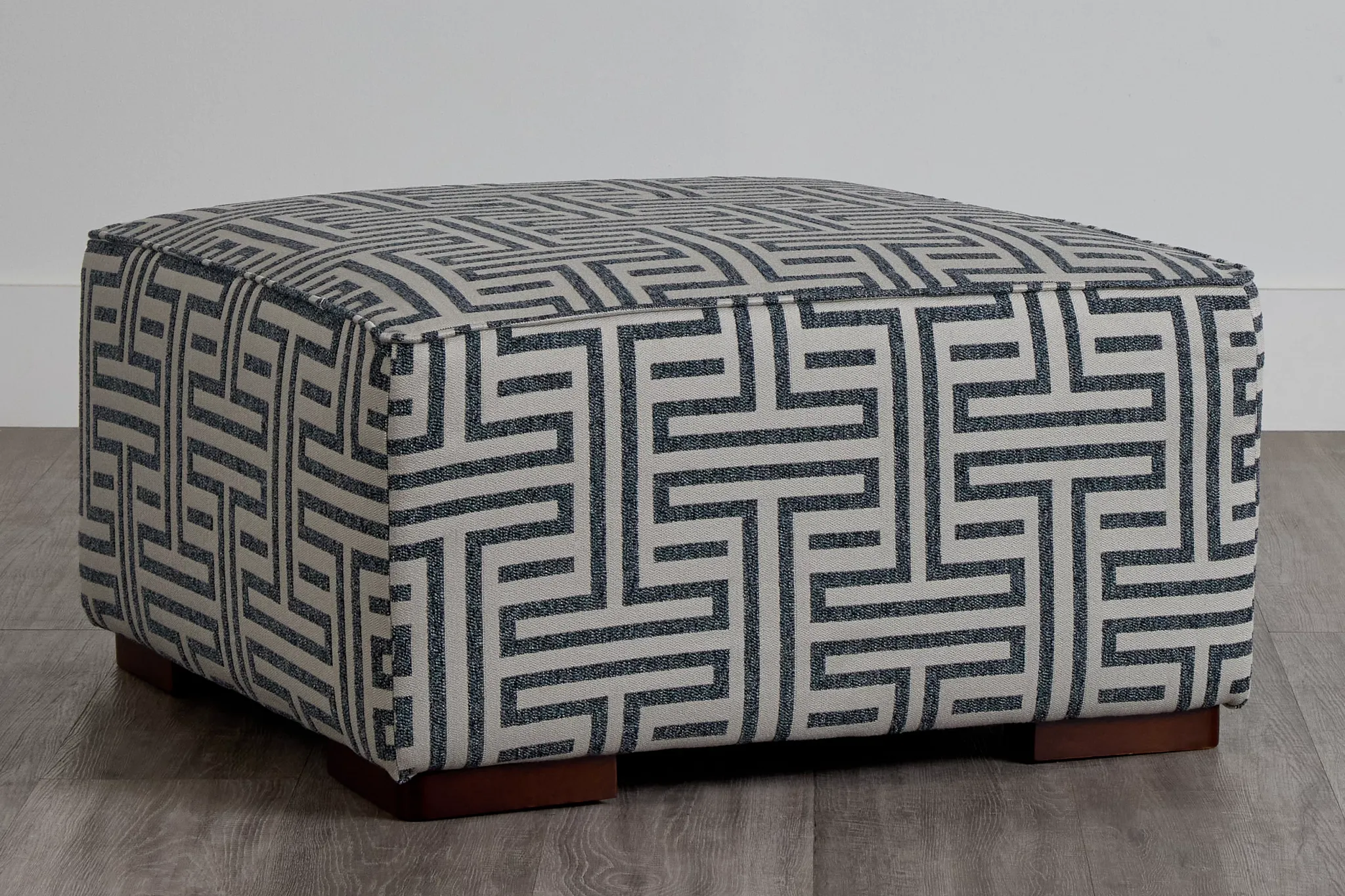Doric Blue Fabric Accent Ottoman