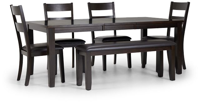 Navarro Dark Tone Rect Table, 4 Chairs & Bench (3)