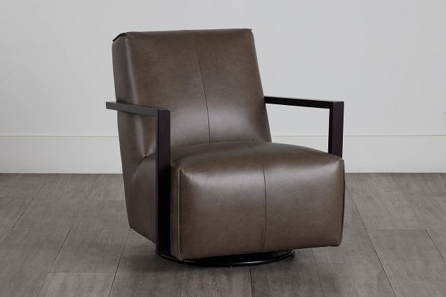 Lucas Dark Gray Leather Swivel Rocker Glider