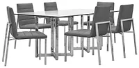 Amalfi Gray Marble Rectangular Table & 4 Upholstered Chairs