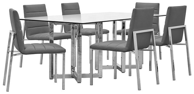 Amalfi Gray Marble Rectangular Table & 4 Upholstered Chairs