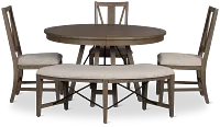 Heron Cove Light Tone Round Table, 3 Chairs & Bench