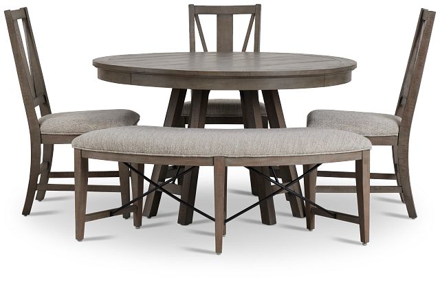 Heron Cove Light Tone Round Table, 3 Chairs & Bench (3)