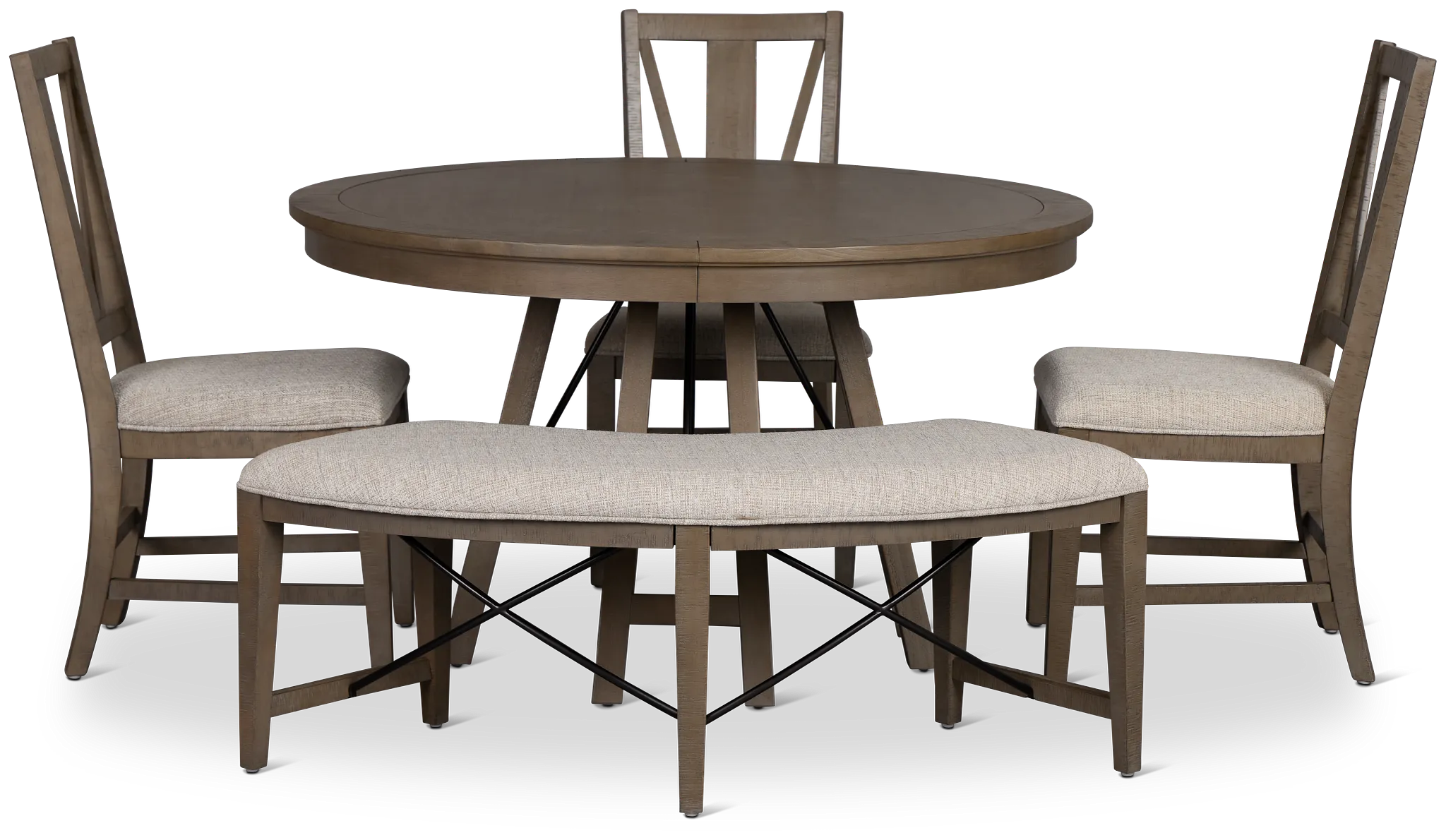 Heron Cove Light Tone Round Table, 3 Chairs & Bench