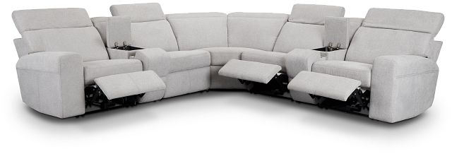 Callum Light Gray Fabric Large Triple Power Reclining Two-arm Sectional