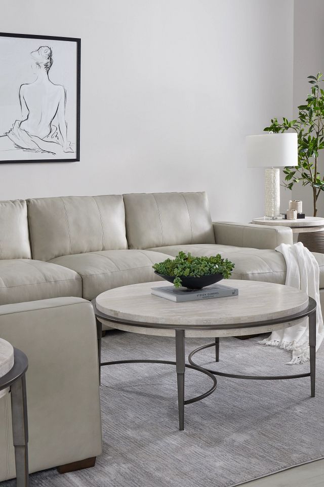 Dawkins Taupe Leather Medium Right Chaise Sectional