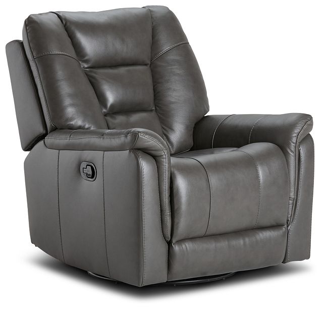 Owen Dark Gray Leather Swivel Glider Recliner