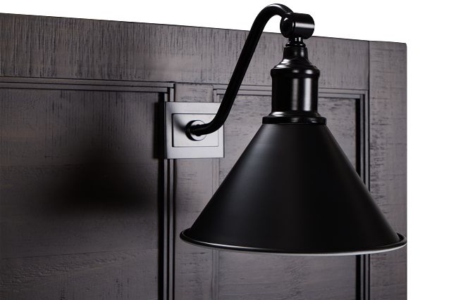 Heron Cove Dark Tone Panel Headboard With Lights
