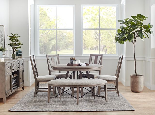 Heron Cove Light Tone Round Table, 3 Chairs & Bench