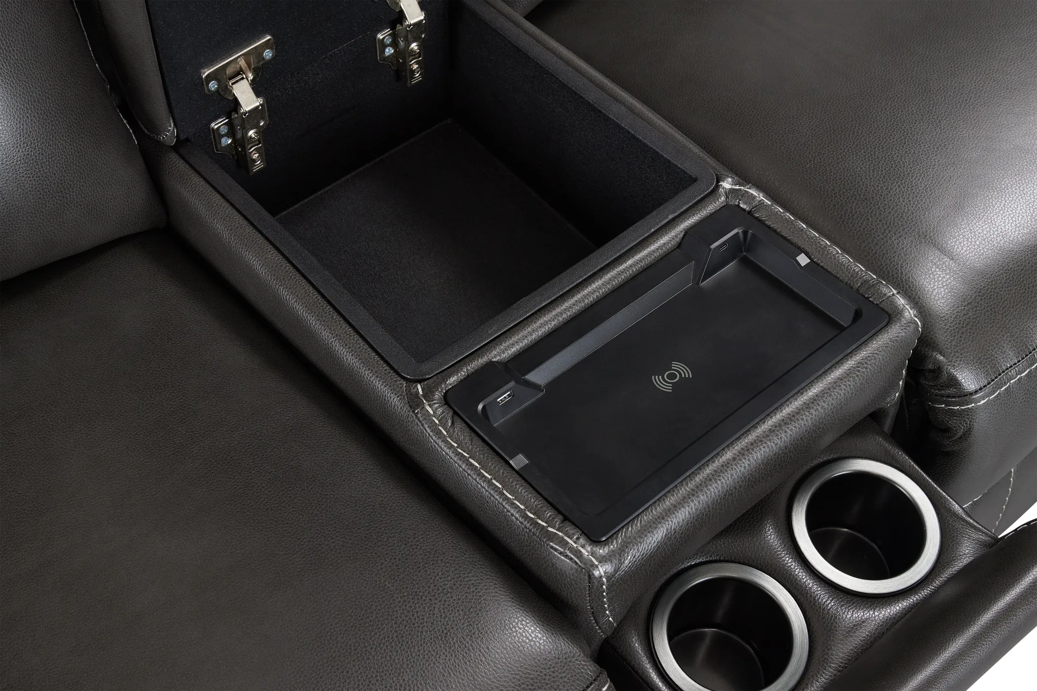 Benji Dark Gray Lthr/vinyl Medium Triple Power 2-arm Sectional