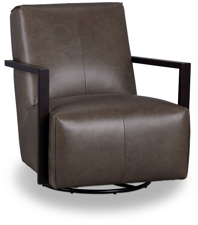 Lucas Dark Gray Leather Swivel Rocker Glider