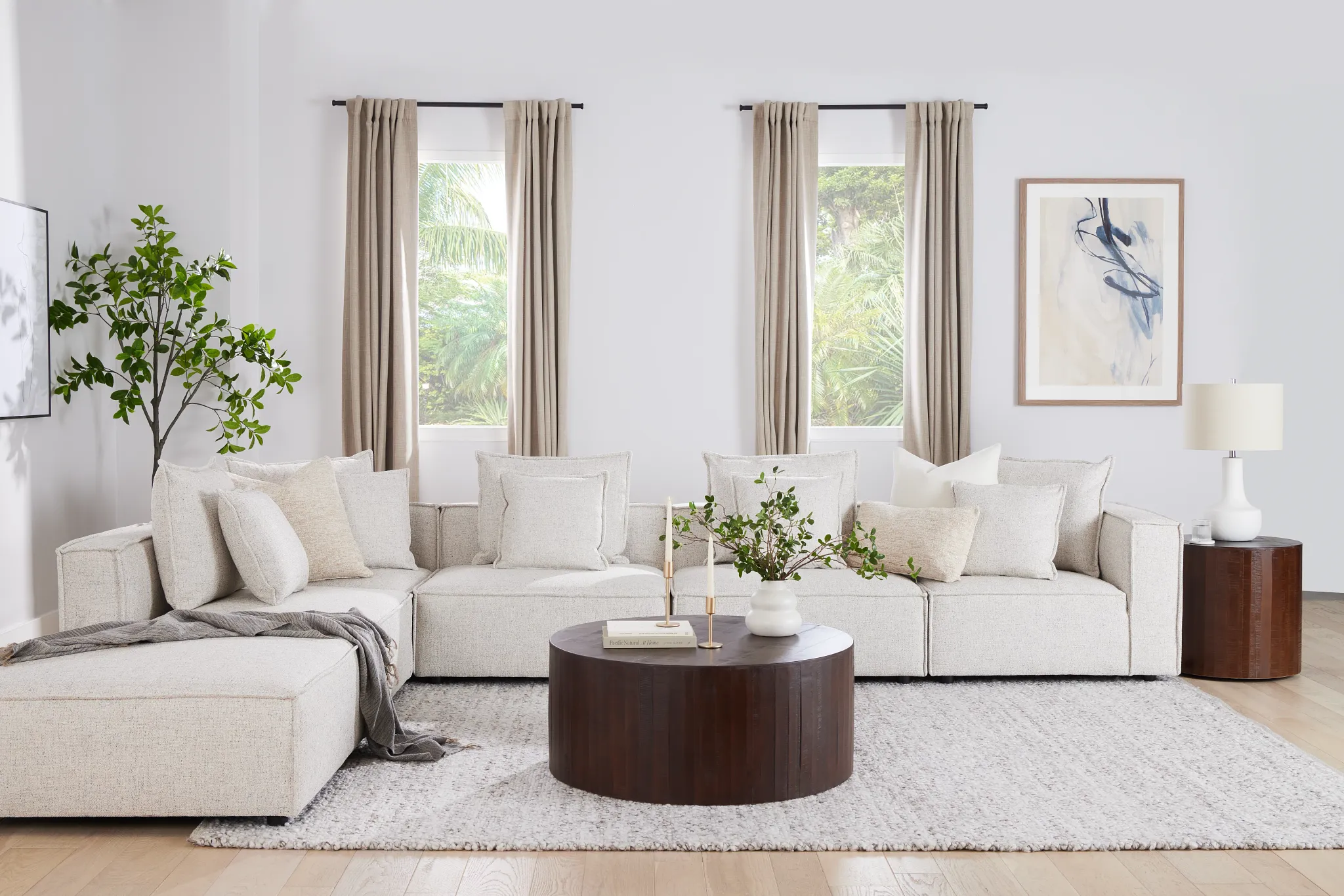 Tatum Beige Fabric 6-piece Pit Sectional