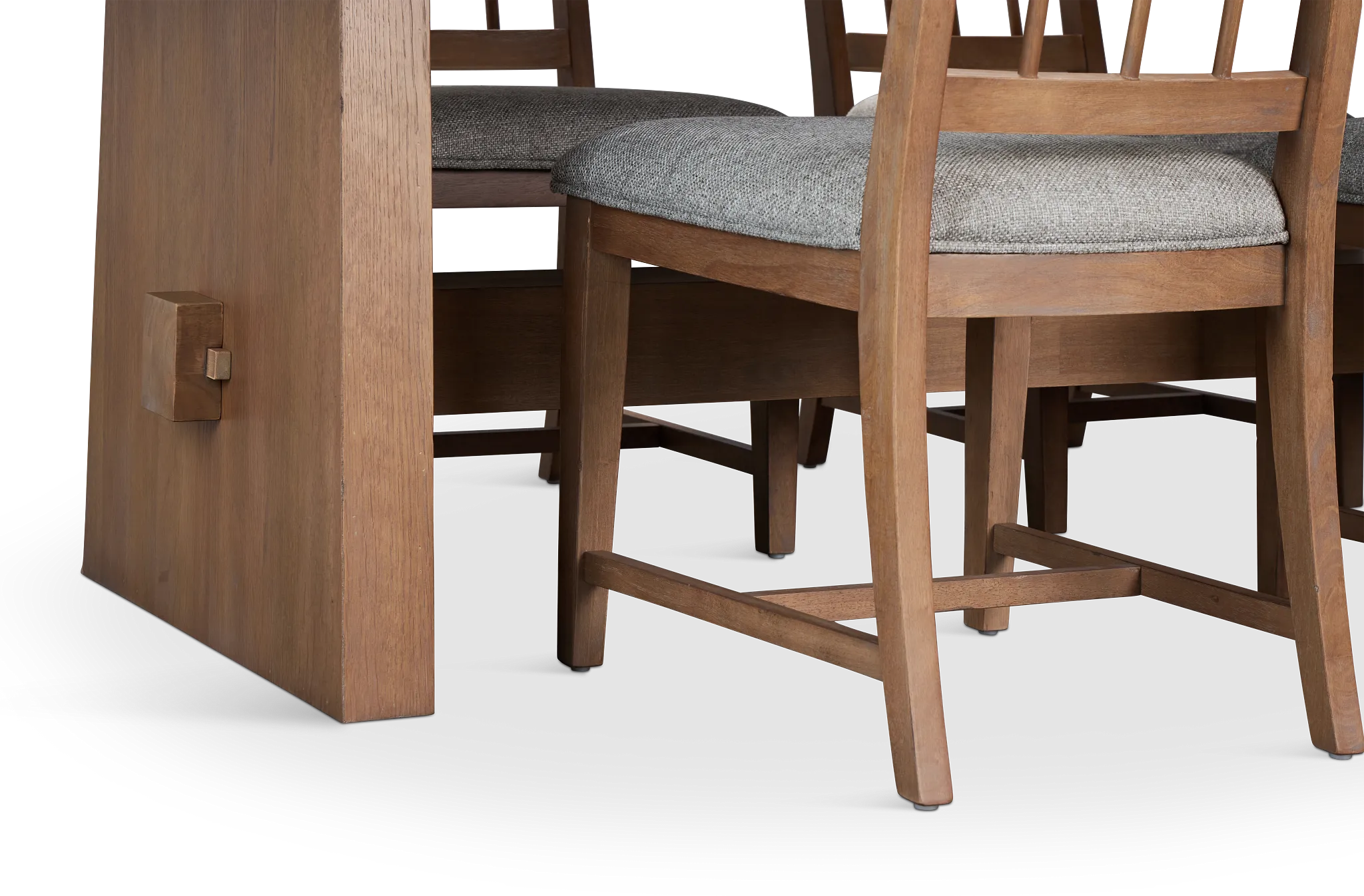 Provo Mid Tone Trestle Table & 4 Gray Upholstered Chairs