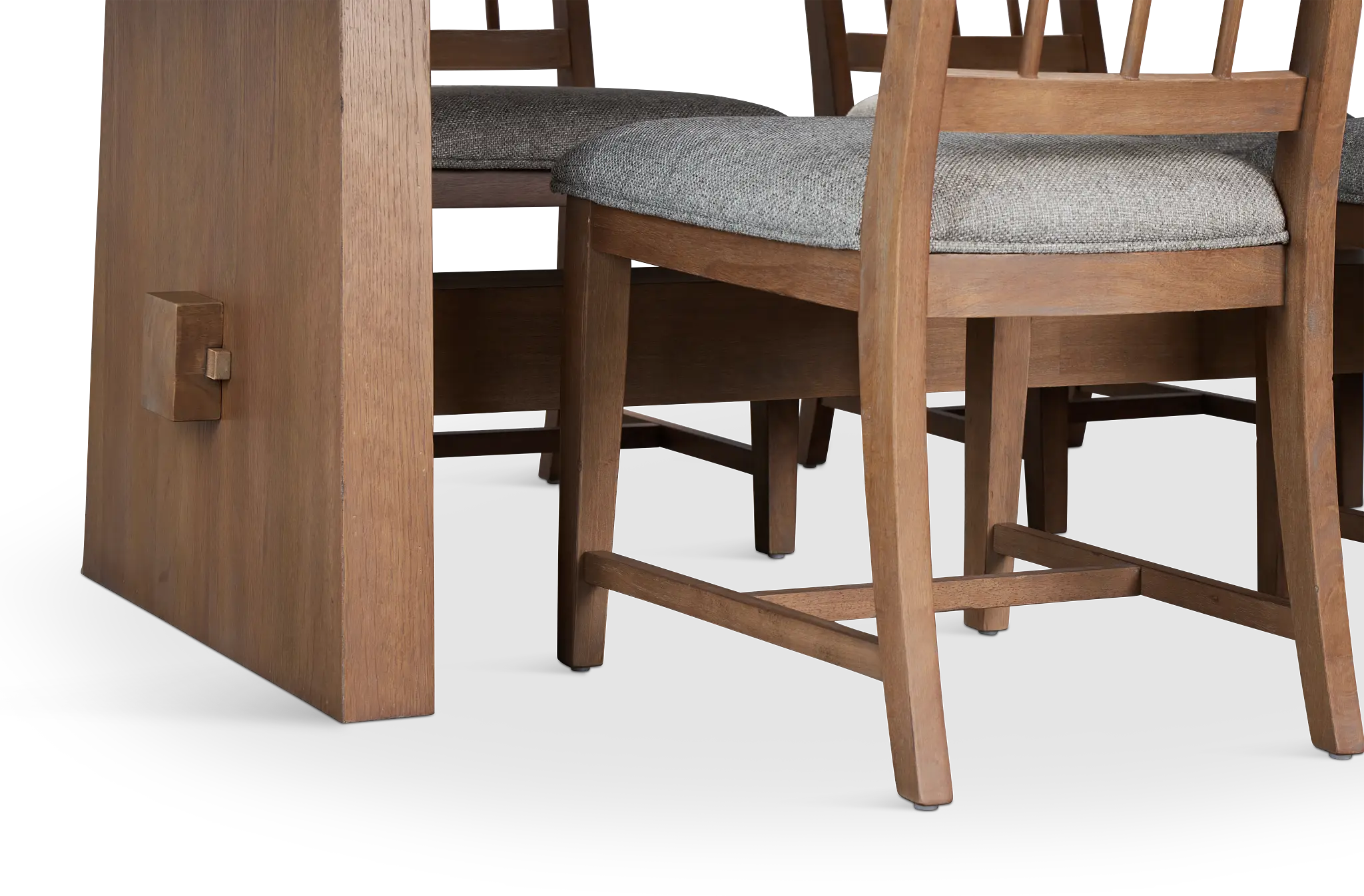 Provo Mid Tone Trestle Table & 4 Gray Upholstered Chairs Provo Mid Tone Trestle Table & 4 Gray Upholstered Chairs