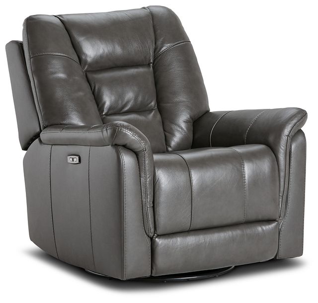 Owen Dark Gray Leather Power Glider Recliner With Power Headrest